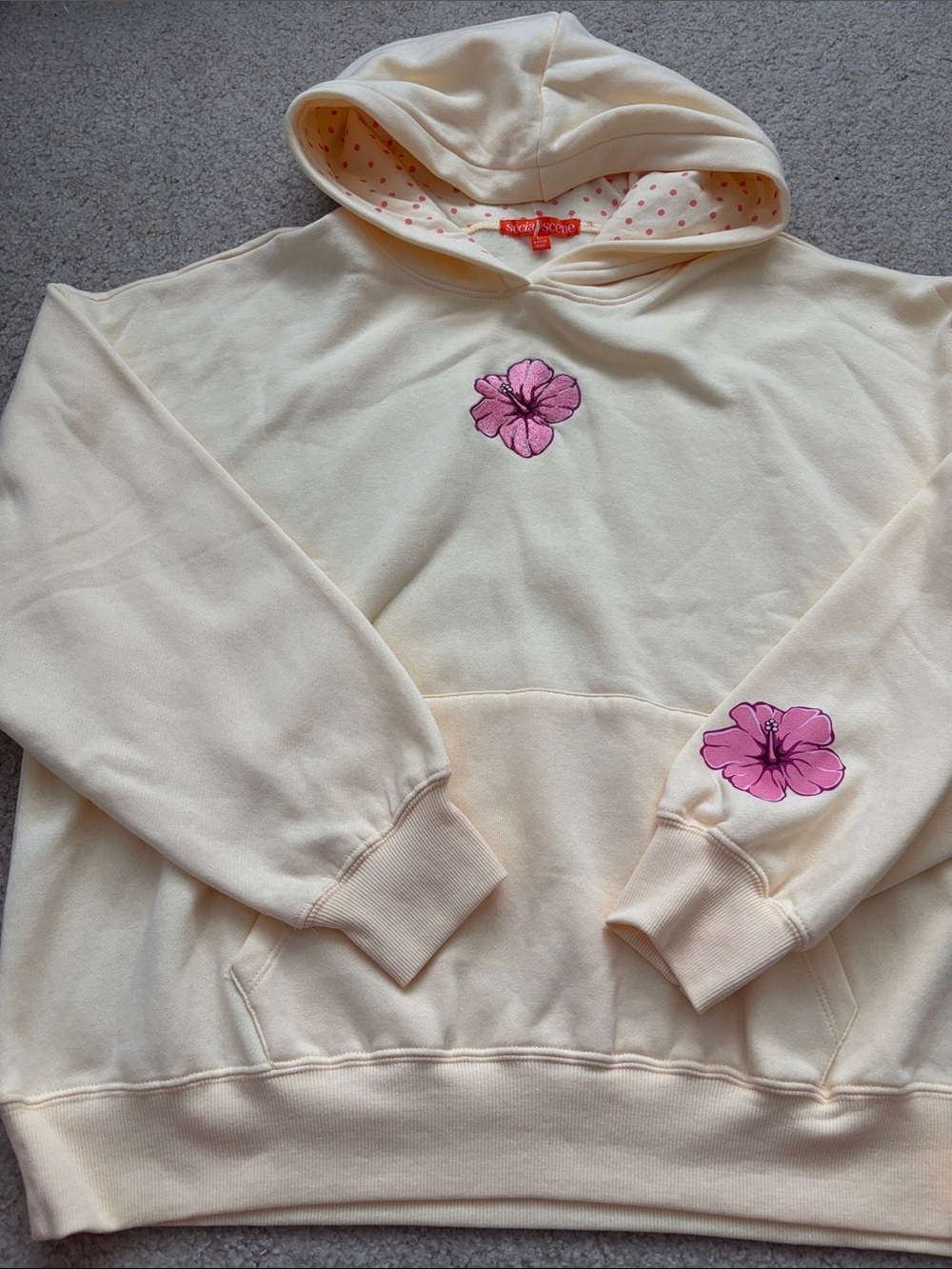 Yellow Hoodie Sweater with Pink Floral Embroidery - Picture 4 of 7